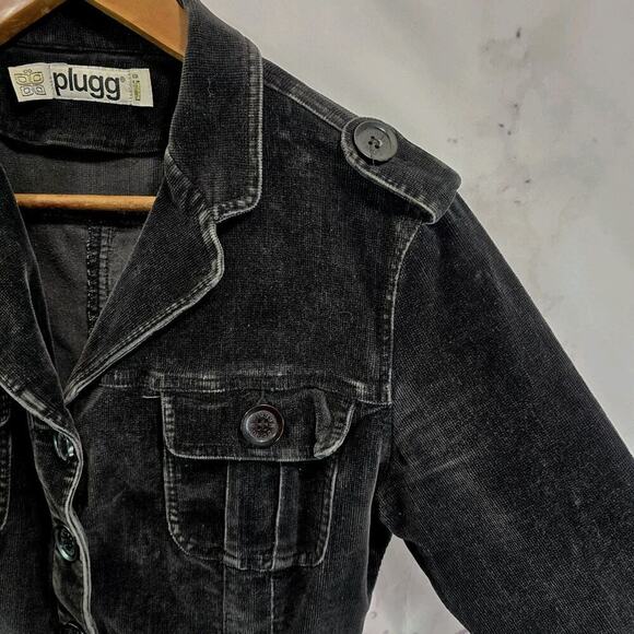 Vintage Y2K Jacket Womens Medium Black Corduroy Coat Plugg 90s - Picture 9 of 10